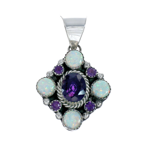 Native American Navajo Opal And Amethyst Sterling Silver Pendant X10310